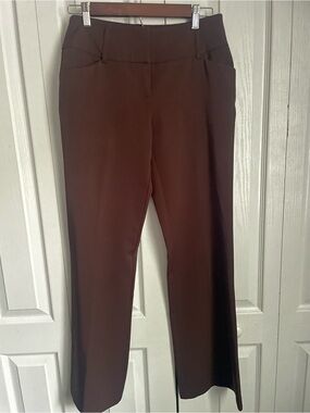 Vintage Bobby J Tailored Straight-Leg Flat Front Trousers in Dark Brown, SZ 3/4